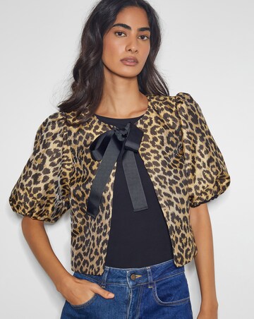 Monsoon Anne Leopard Print Bow Jacket