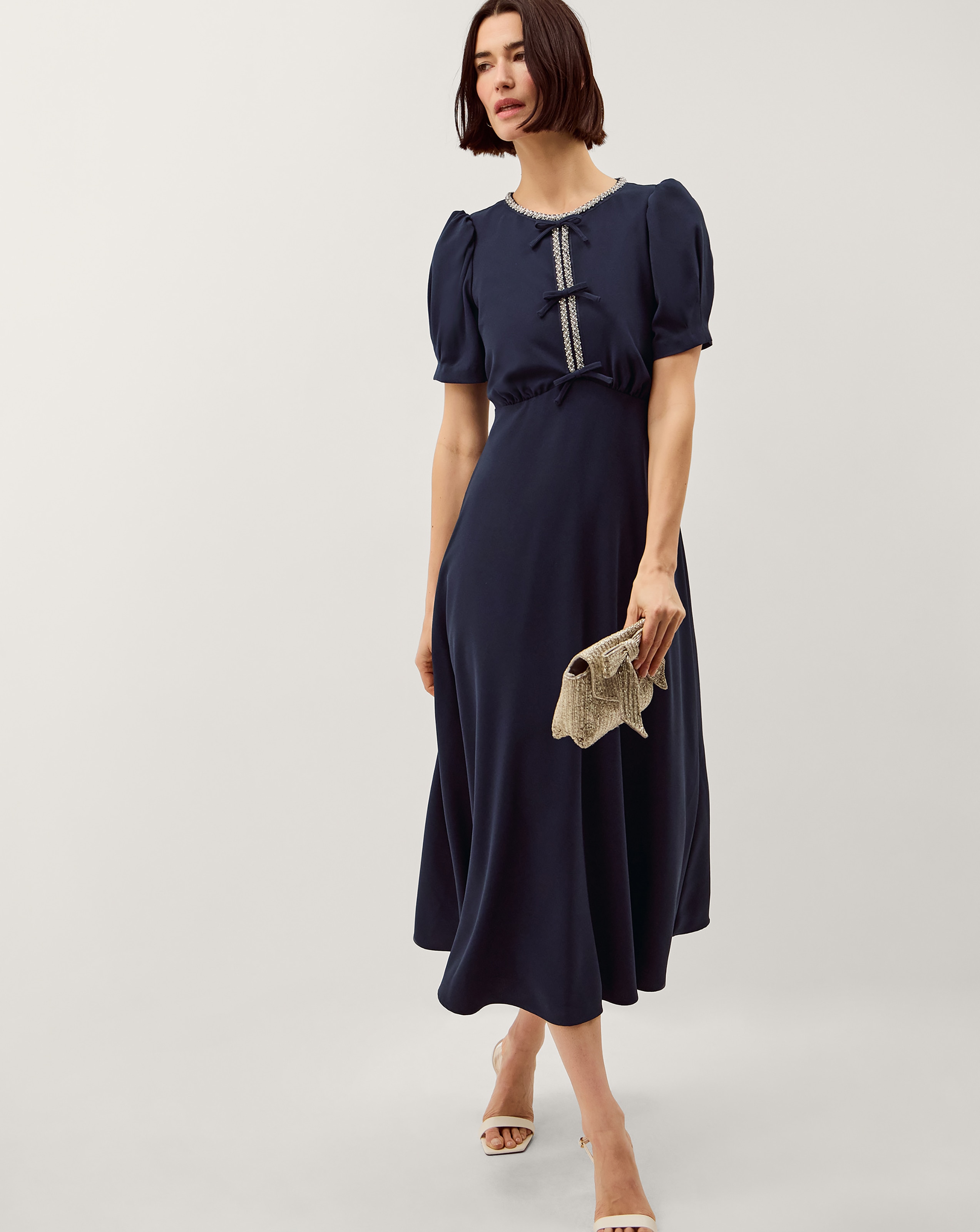 Monsoon Bonnie Puff Sleeve Midi Dress