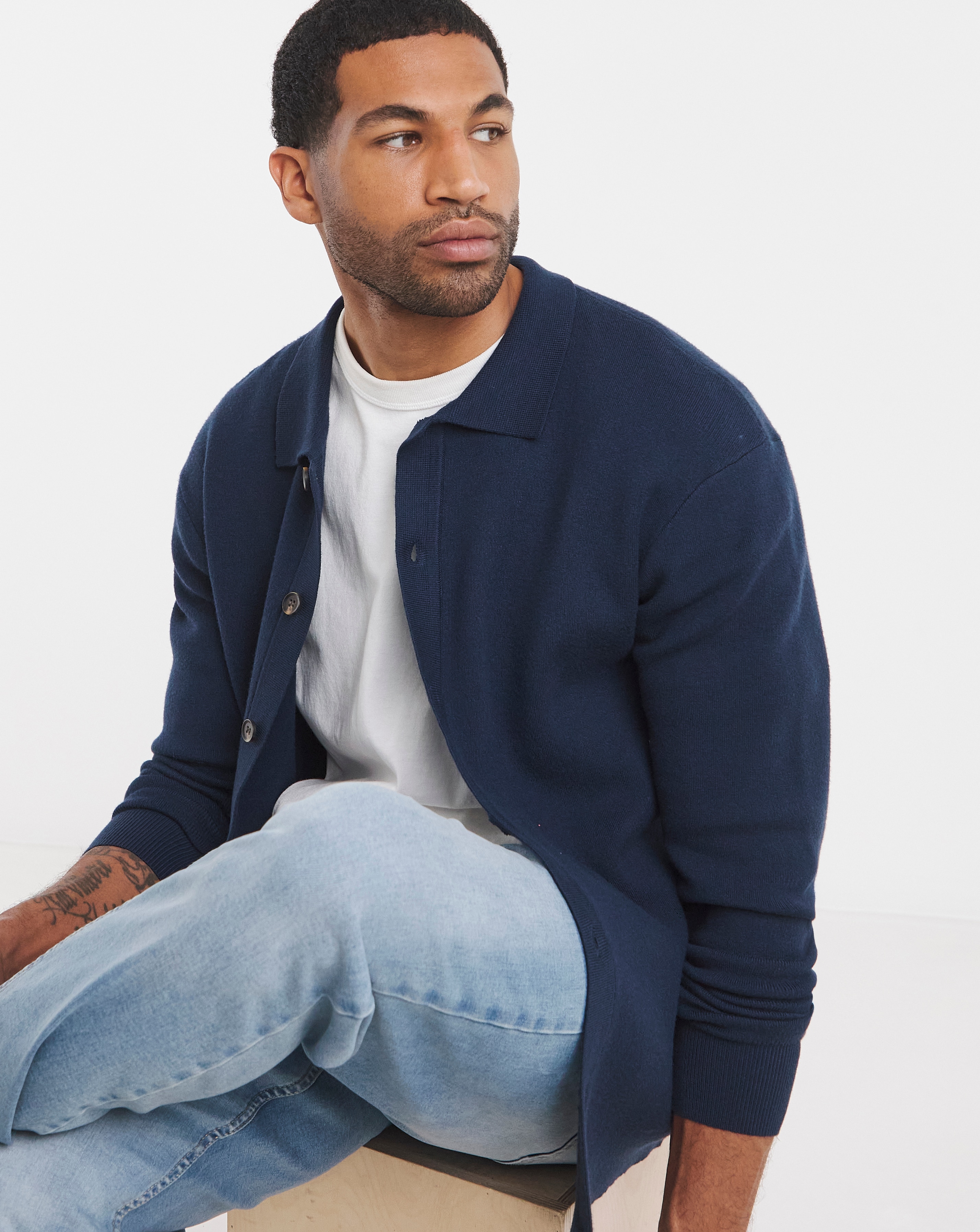 Navy Soft Touch Collared Cardigan