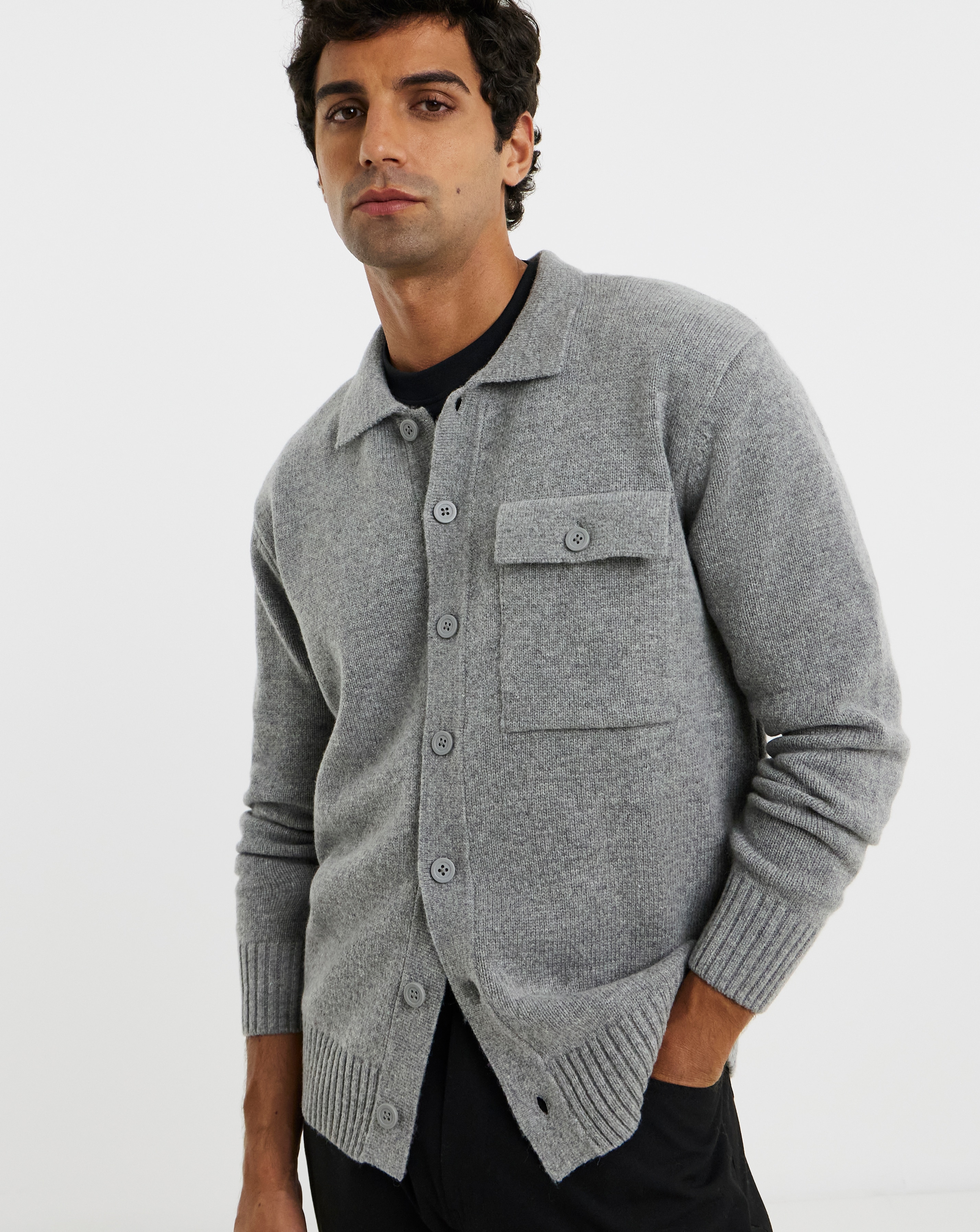 Wool Mix Button Through Knitted Shirt