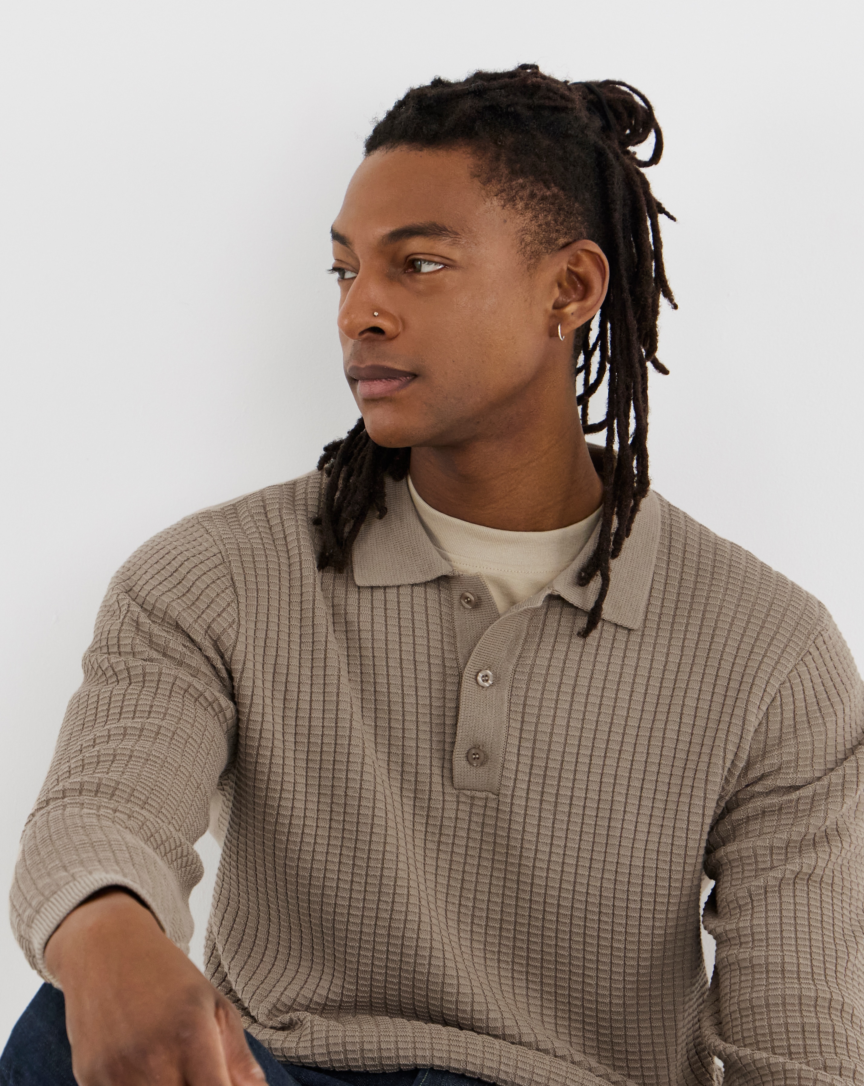 New In - Textured Long Sleeve Knitted Polo