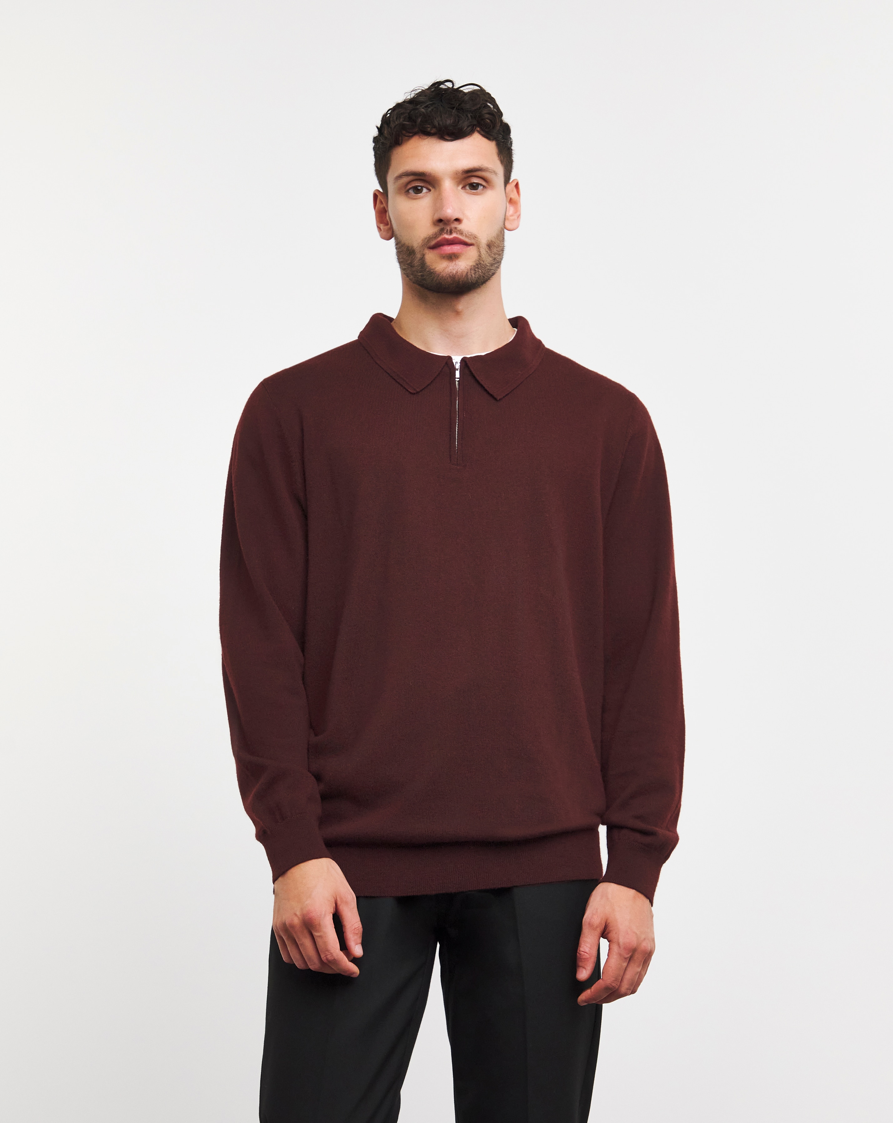 Burgundy Merino Wool Long Sleeve Zip