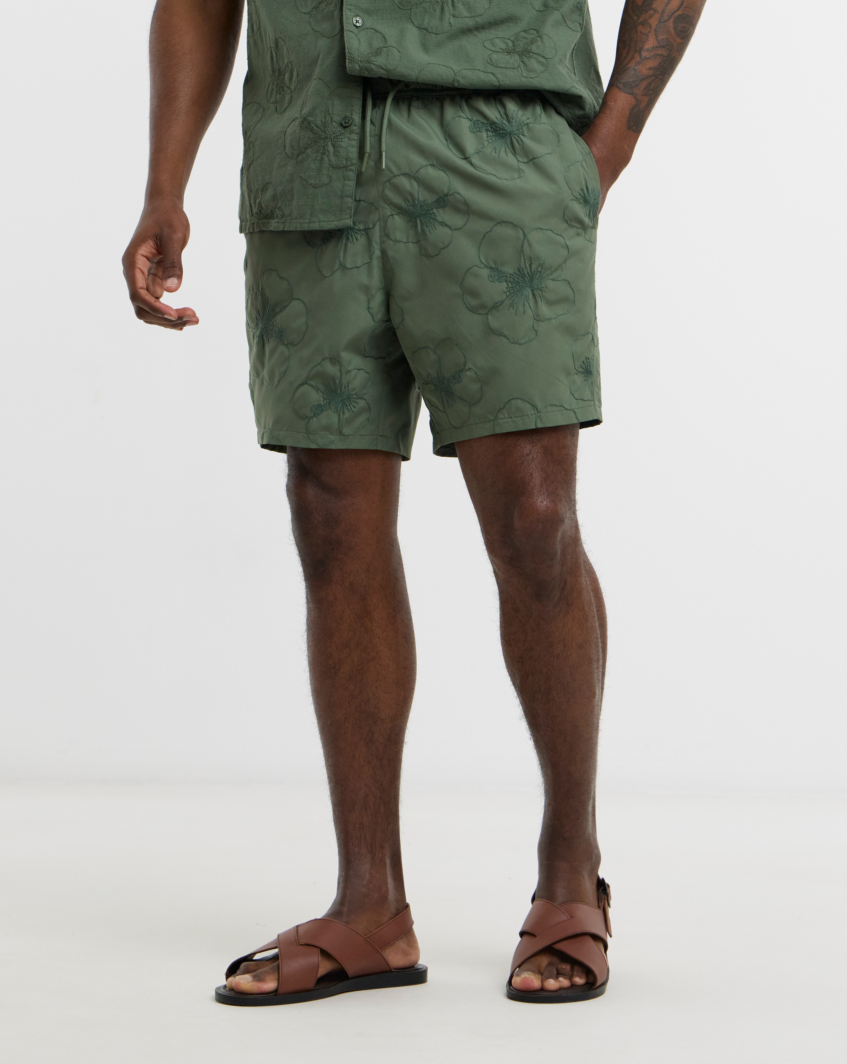 New In - Embroidered Co Ord Swim Shorts