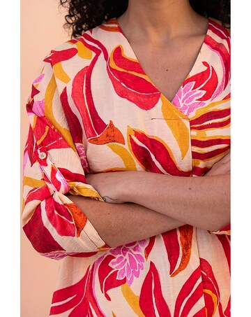Roman Leaf Print V-Neck Pleat Front Top