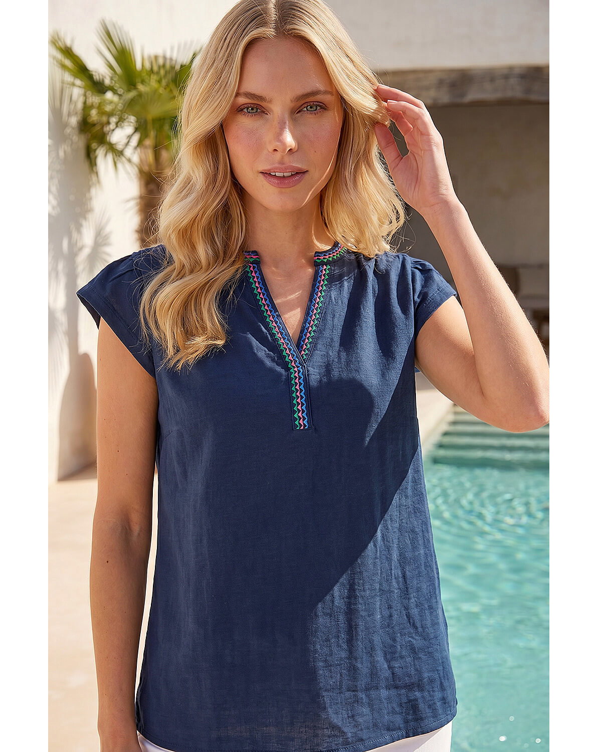 Roman Petite Cotton Embroidered V-Neck