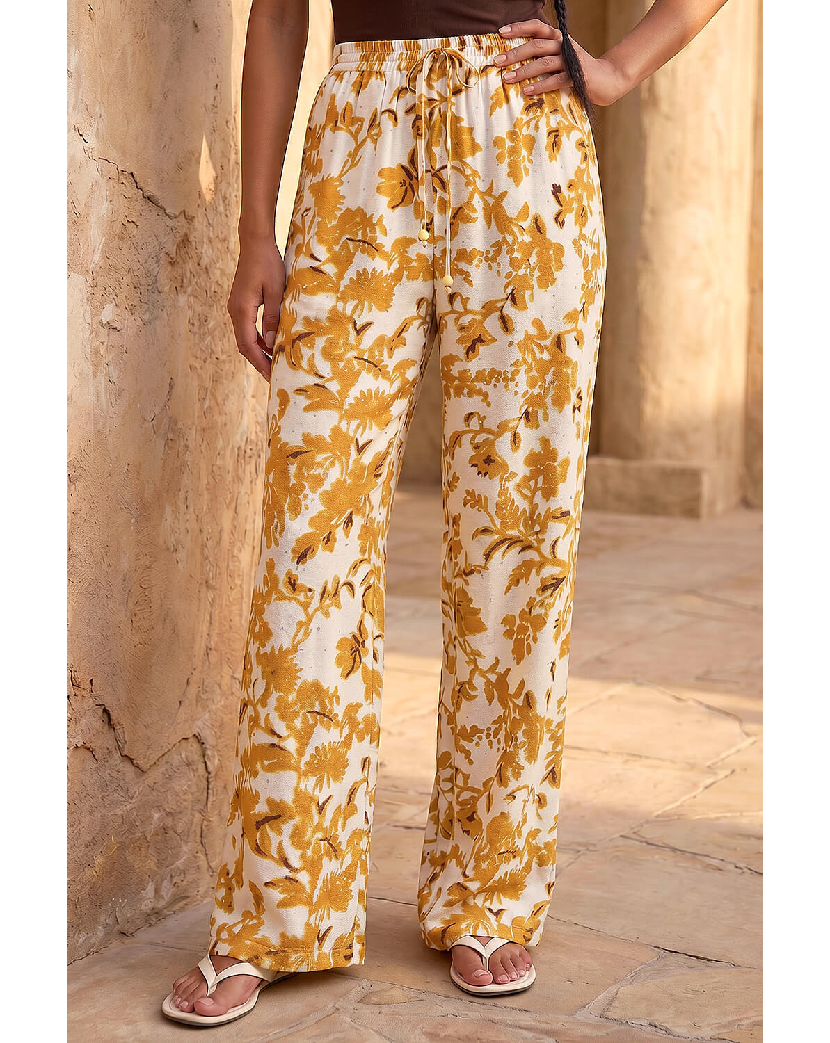 Roman Floral Sparkle Tie Waist Trouser