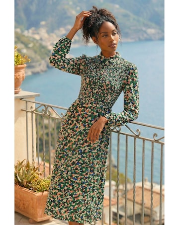 Roman Speckled Print Shirred Midi Dress
