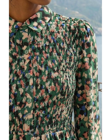 Roman Speckled Print Shirred Midi Dress