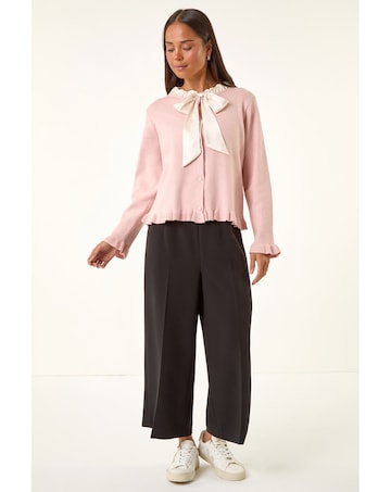 Roman Petite Tie Neck Frill Hem Cardigan