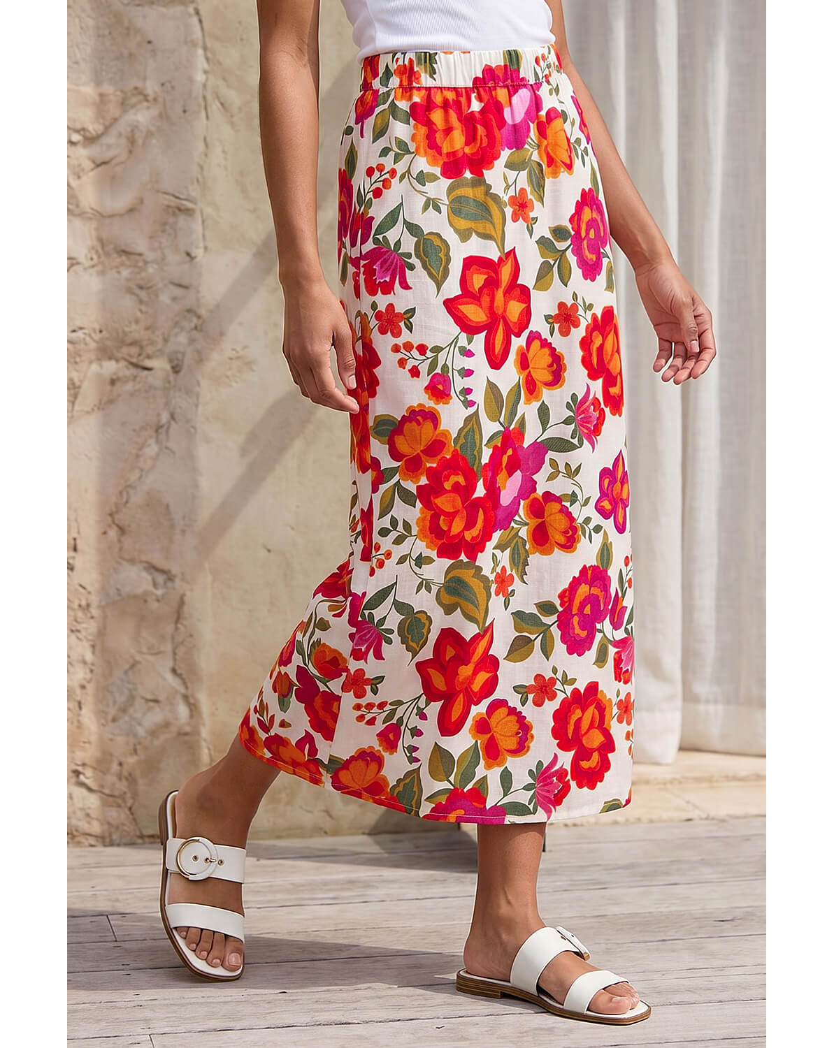 Roman Dusk Floral A-Line Midi Skirt