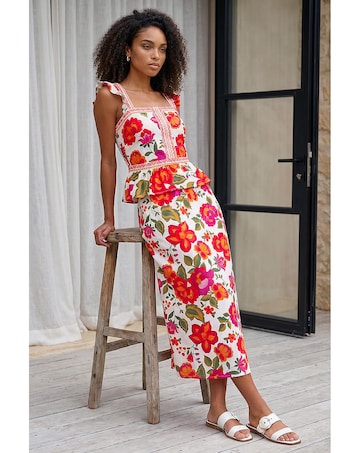 Roman Dusk Floral A-Line Midi Skirt