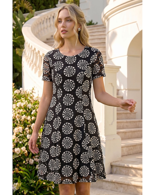 Roman Heart Circle Lace Stretch Dress