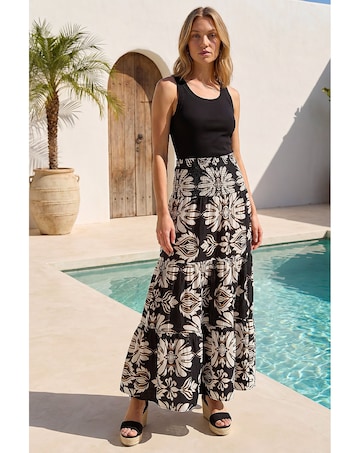 Roman Printed Tiered Shirred Maxi Skirt