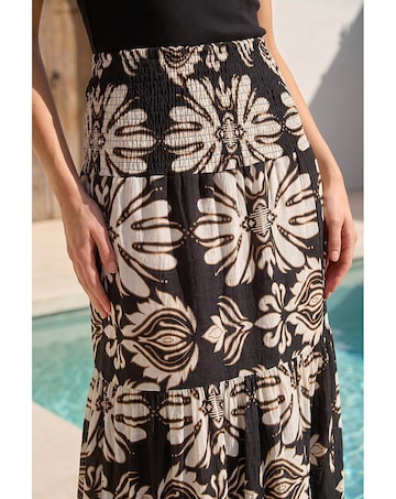 Roman Printed Tiered Shirred Maxi Skirt