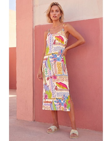 Roman Pineapple Print Strappy Midi Dress