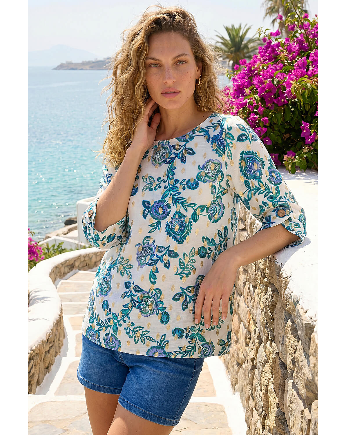 Roman Floral Foil Print Top