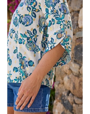 Roman Floral Foil Print Top