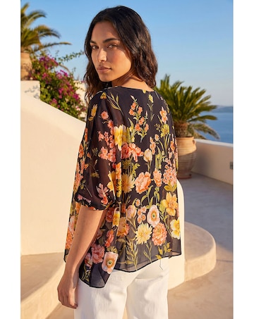 Roman Floral Print Sequin Tunic Top
