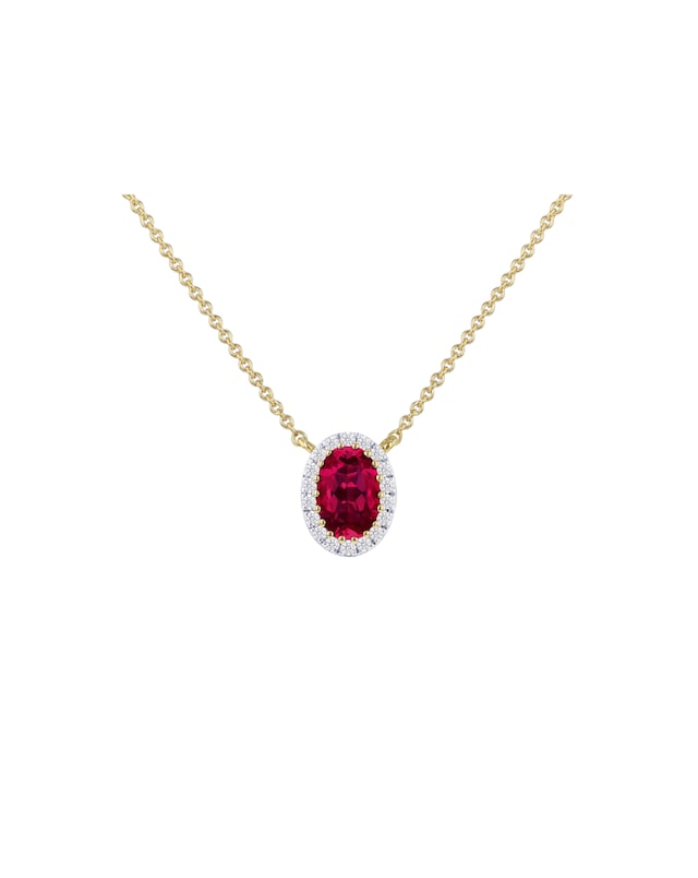 9ct Yellow Gold Lab Diamond Ruby Neclace