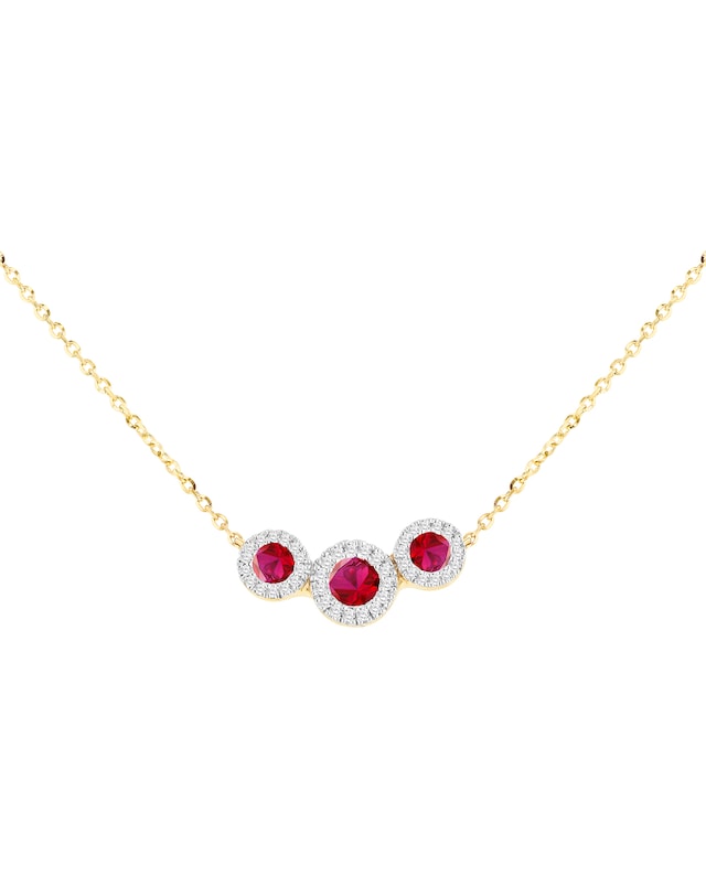 9ct Yellow Gold Lab Diamond Ruby Neclace