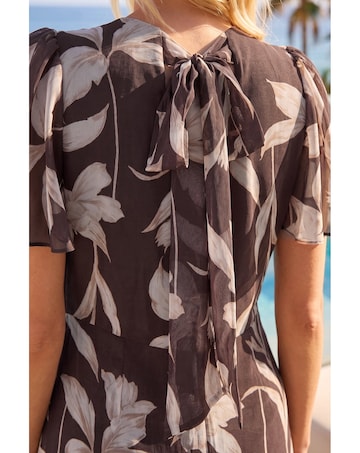 Roman Floral Flutter Sleeve Midi Dress