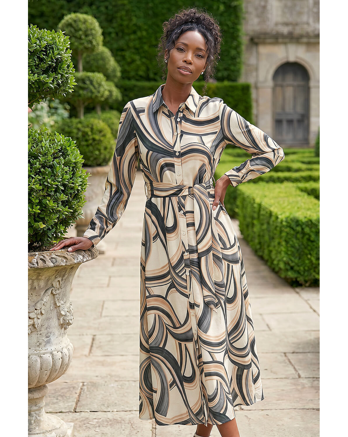 Roman Abstract Buttoned Shirt Dress