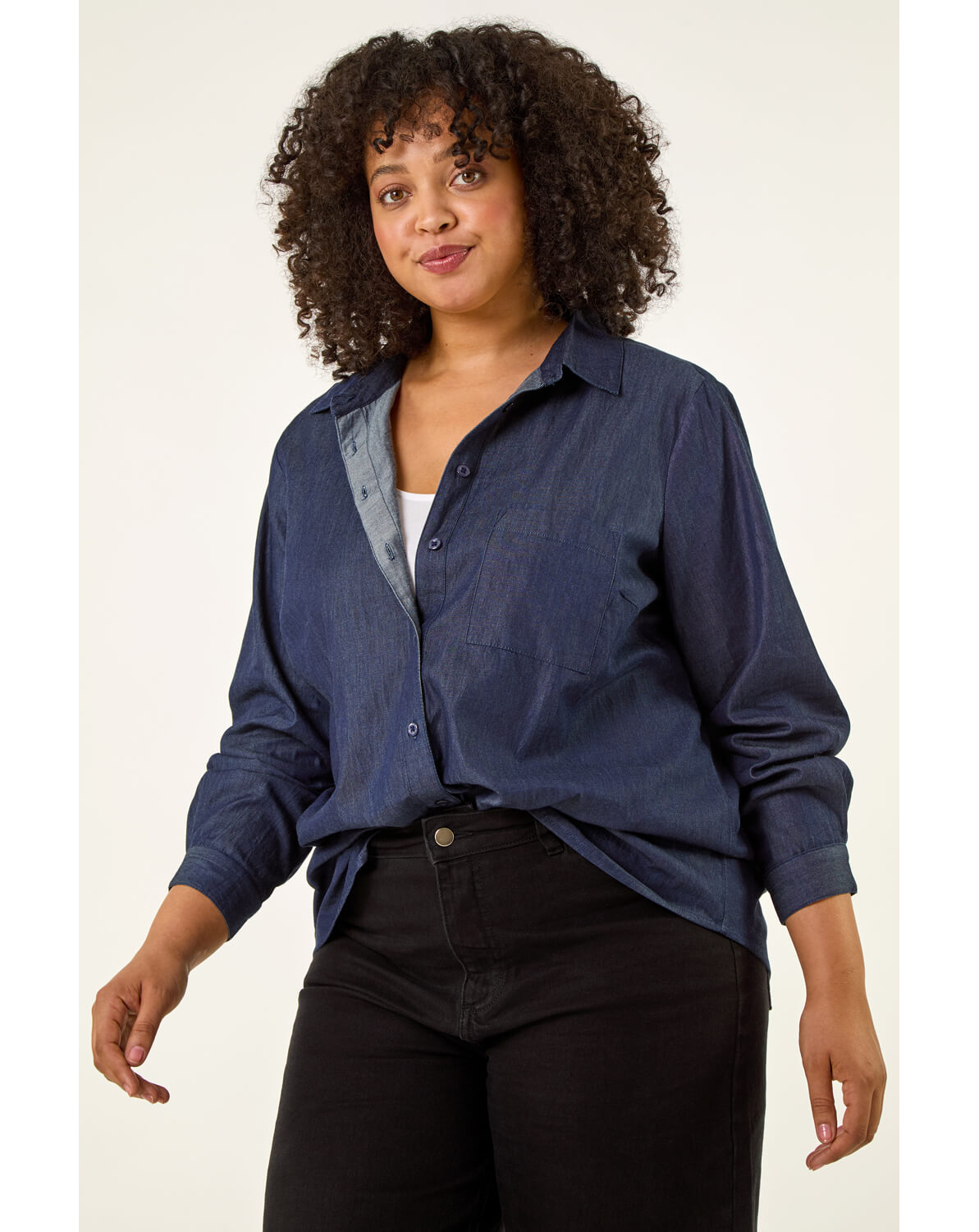 Roman Curve Cotton Button Up Blouse