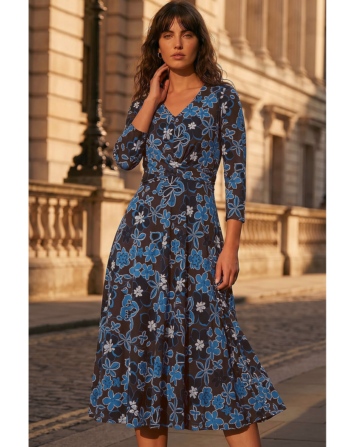Roman Floral Puff Print Cross Dress