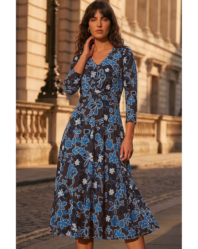 Roman Floral Puff Print Cross Dress