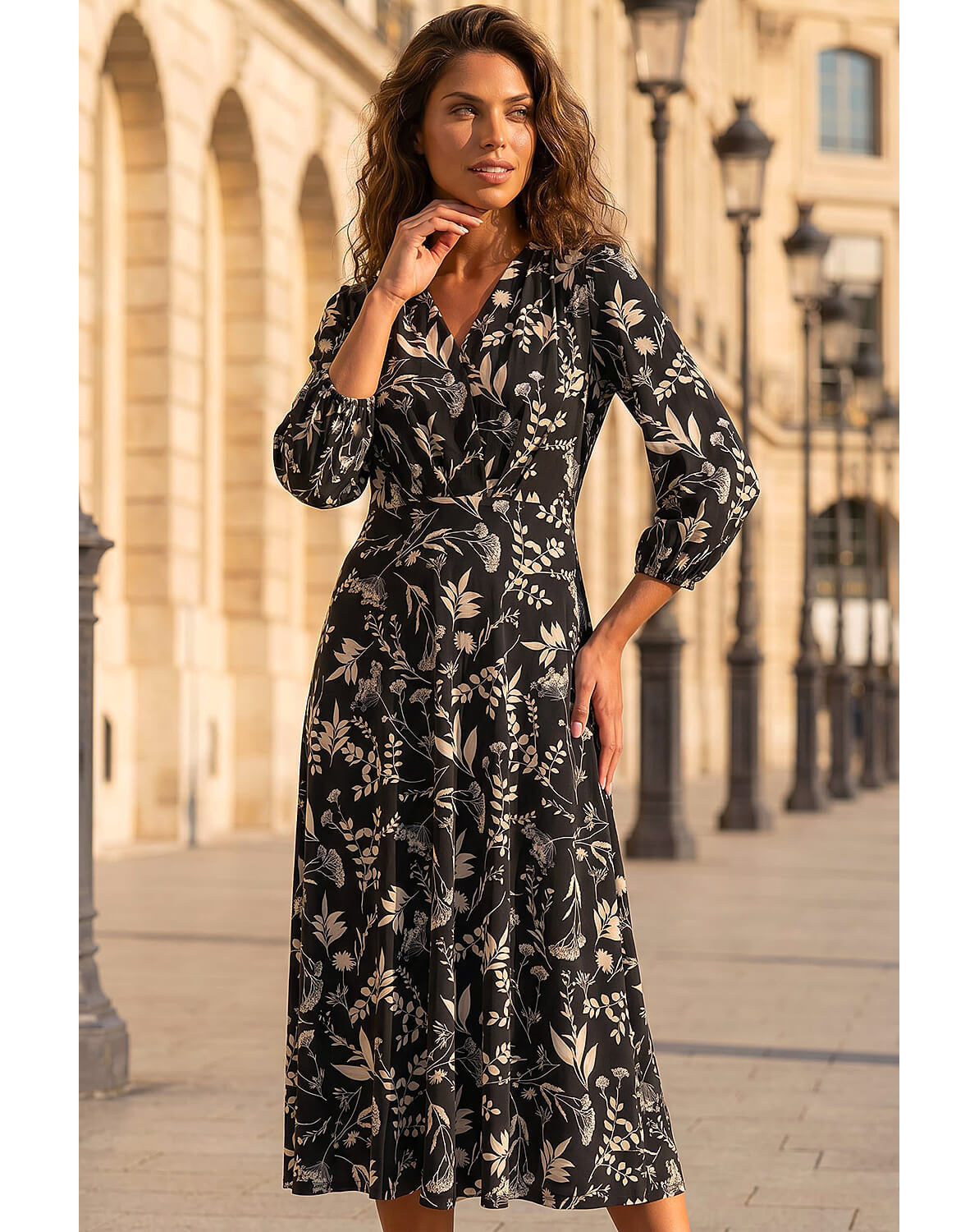 Roman Floral Print Midi Dress