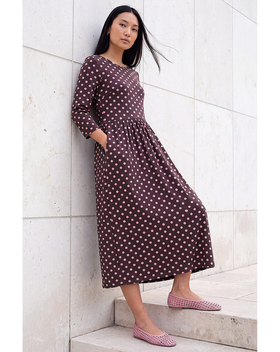 Roman Polka Dot Print Pocket Dress