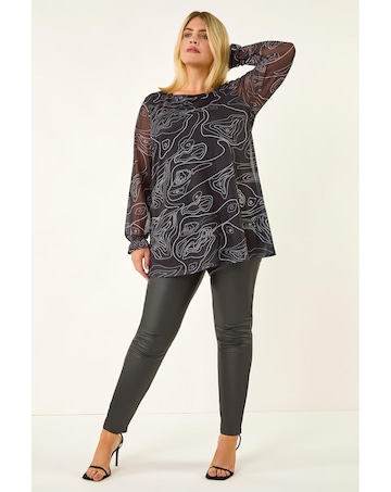 Roman Curve Swirl Print Stretch Top