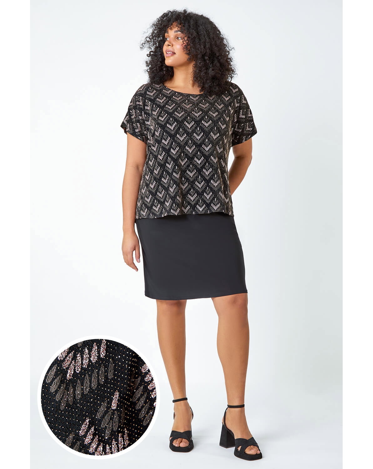 Roman Curve Glitter Stretch Shift Dress