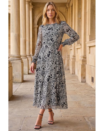 Roman Floral Rose Midi Dress