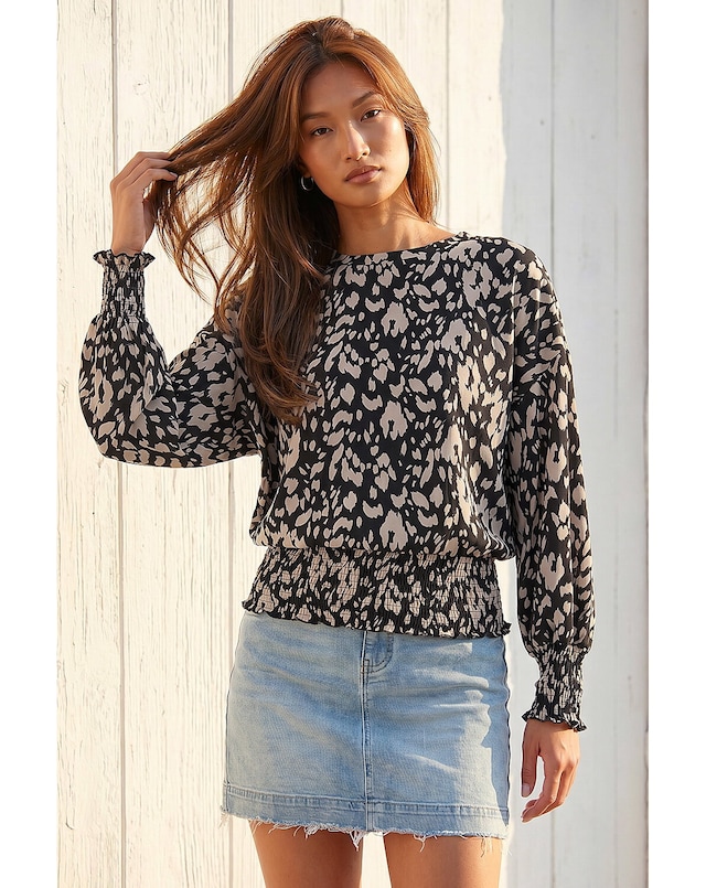 Roman Abstract Print Shirred Hem Top