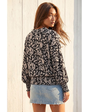 Roman Abstract Print Shirred Hem Top