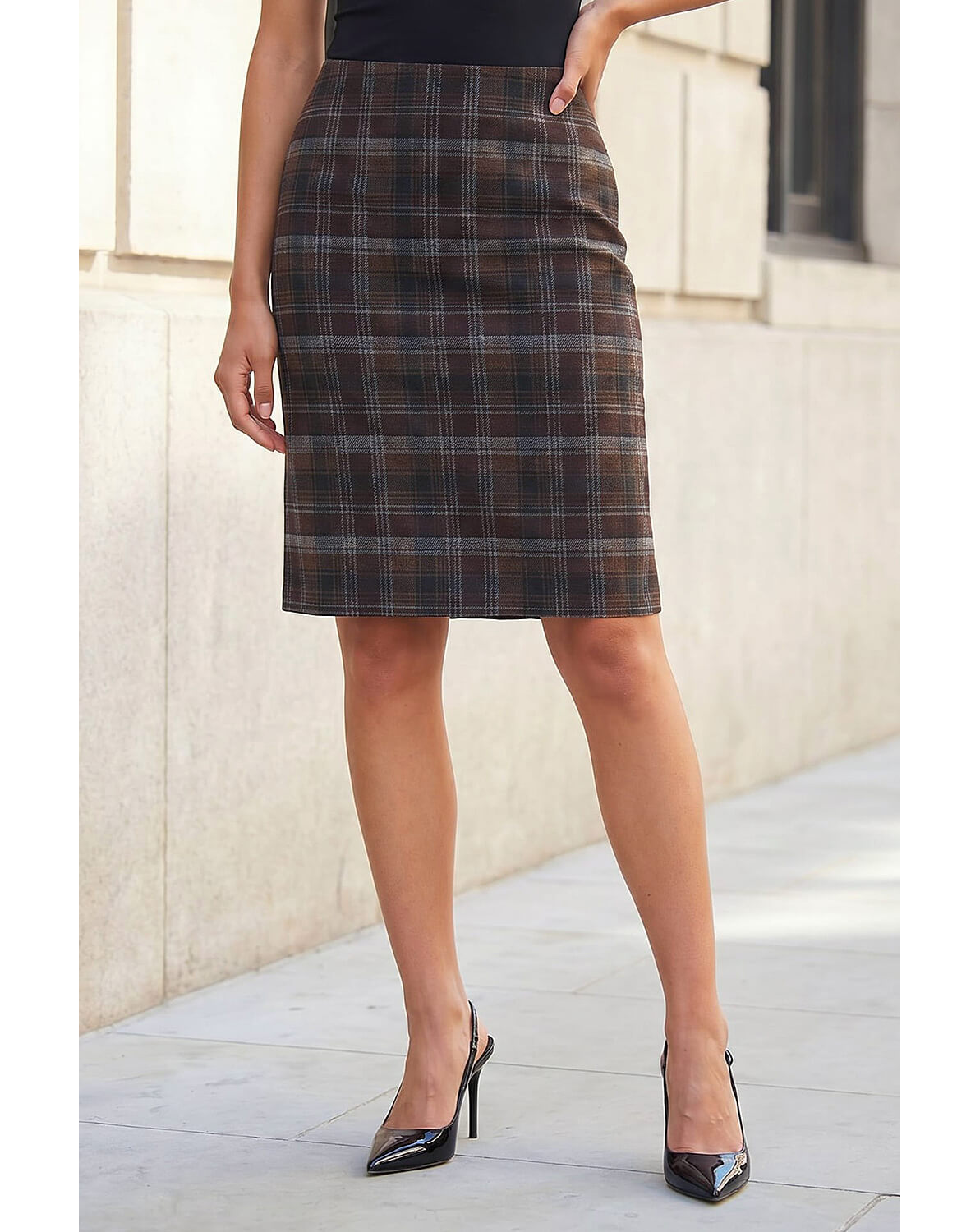Roman Brushed Check Pencil Skirt