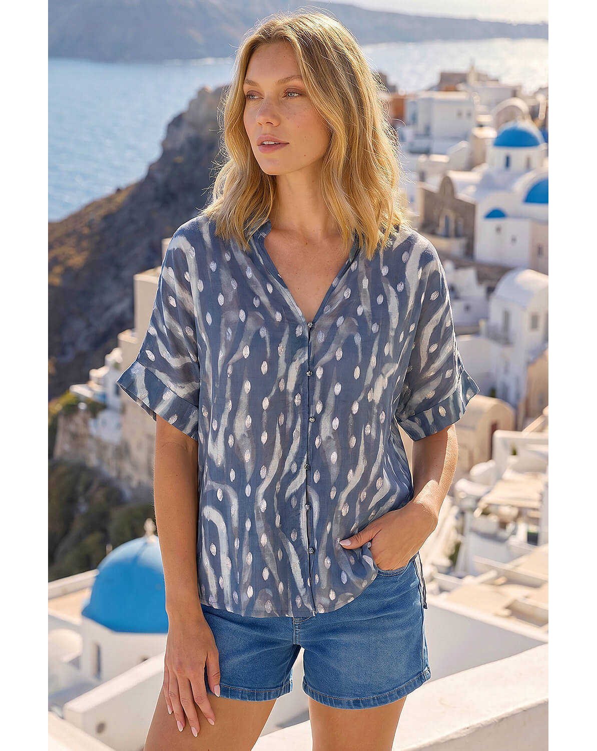 Roman Foil Spot Print Collared Shirt