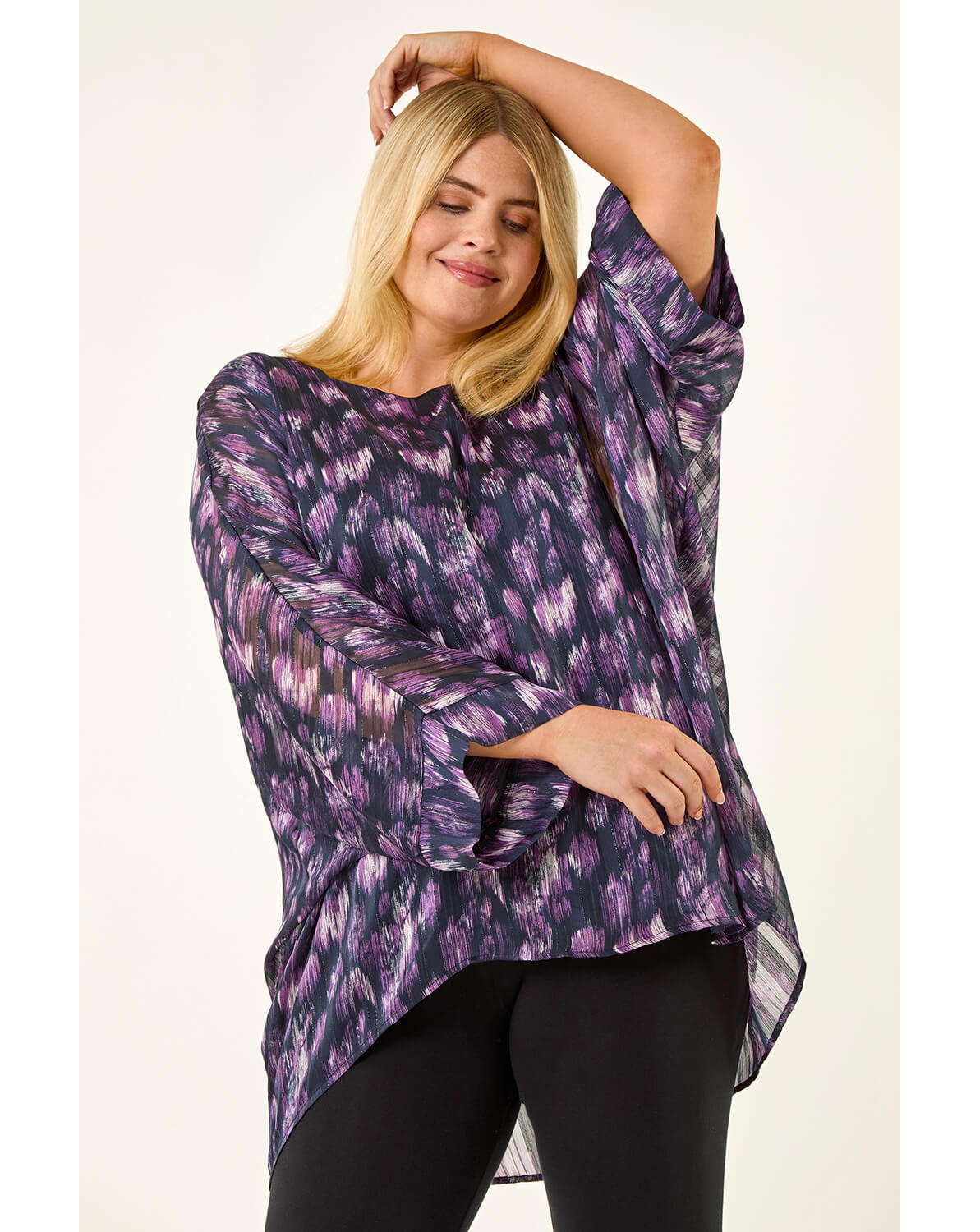 Roman Curve Swirl Print Metallic Top