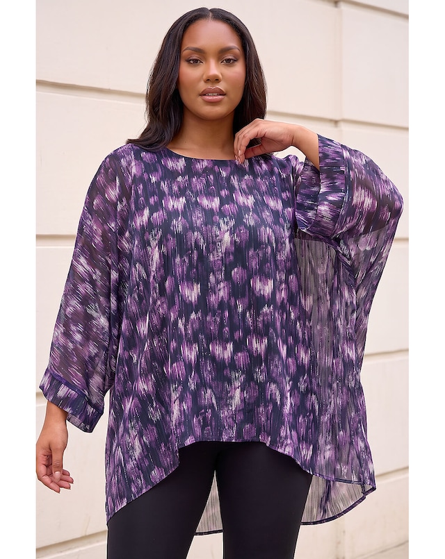 Roman Curve Swirl Print Metallic Top