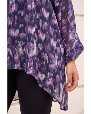 Roman Curve Swirl Print Metallic Top