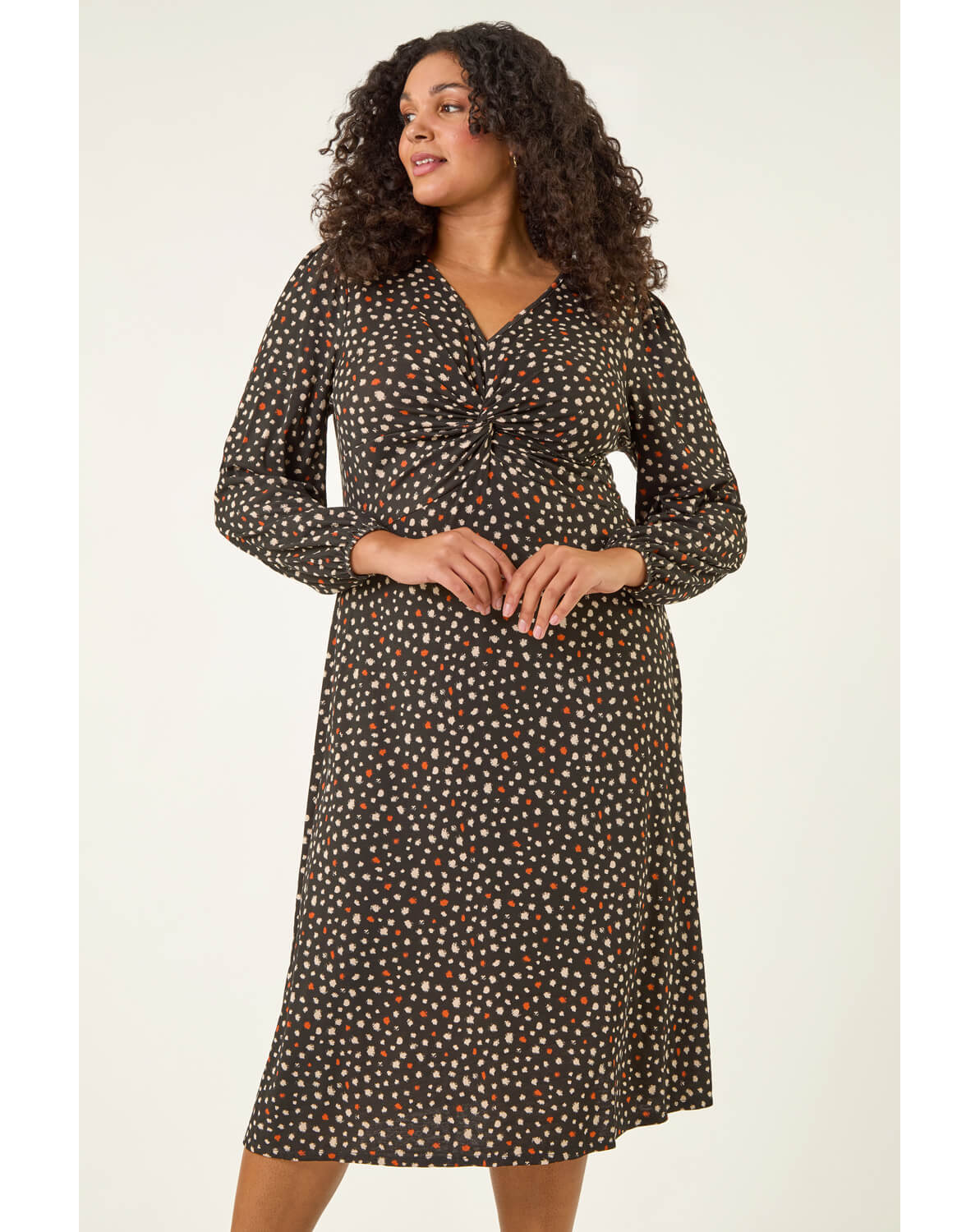 Roman Curve Spot Twist Stretch Dress