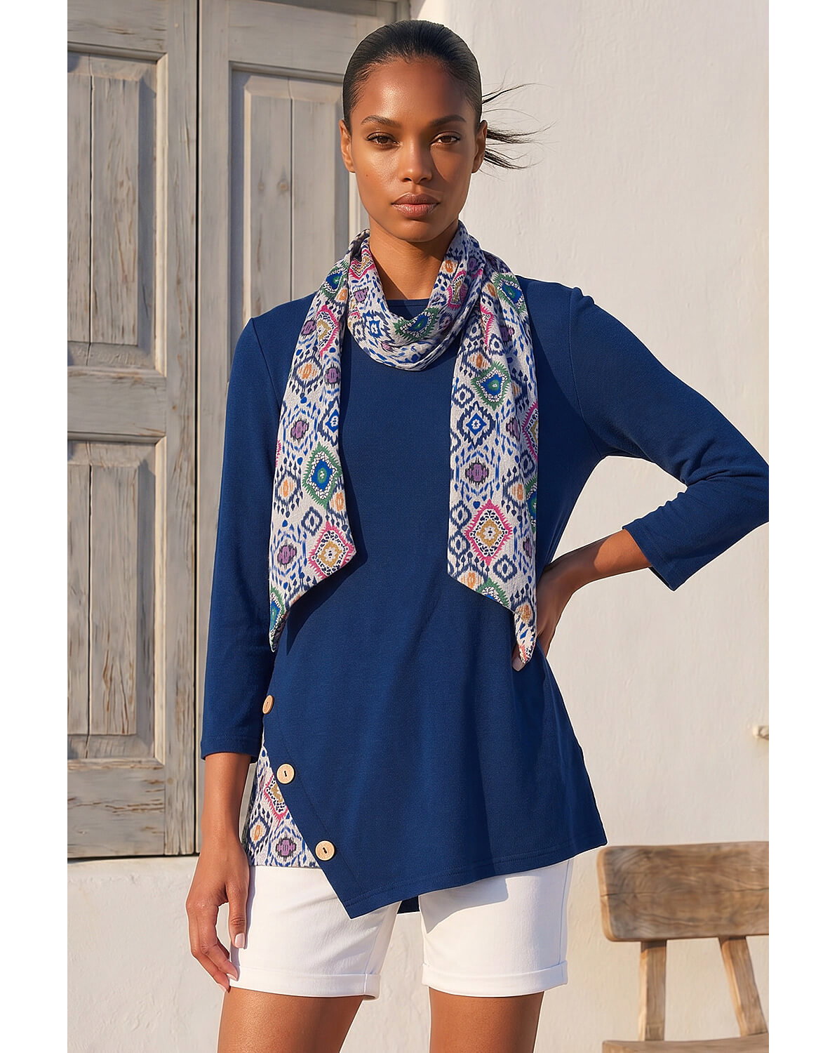 Roman Asymetric Hem Detachable Scarf Top