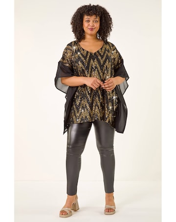 Roman Curve Zig Zag Sequin Overlay Top