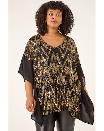Roman Curve Zig Zag Sequin Overlay Top