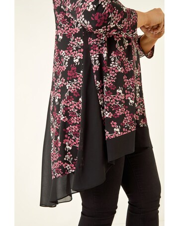 Roman Curve Floral High Low Chiffon Top