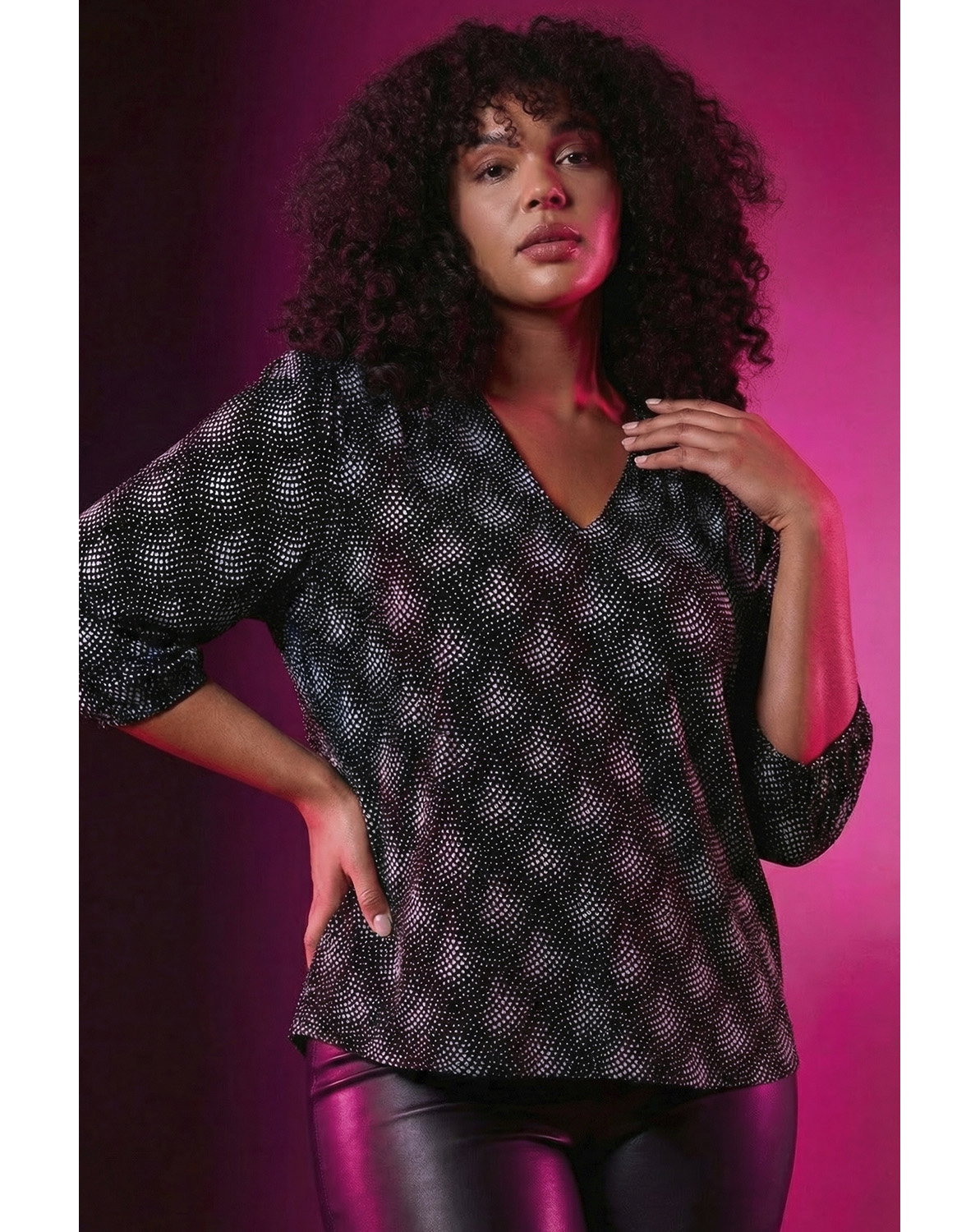 Roman Curve Glitter Sparkle Tunic Top