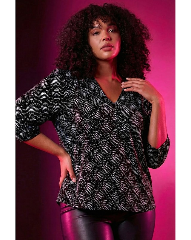 Roman Curve Glitter Sparkle Tunic Top