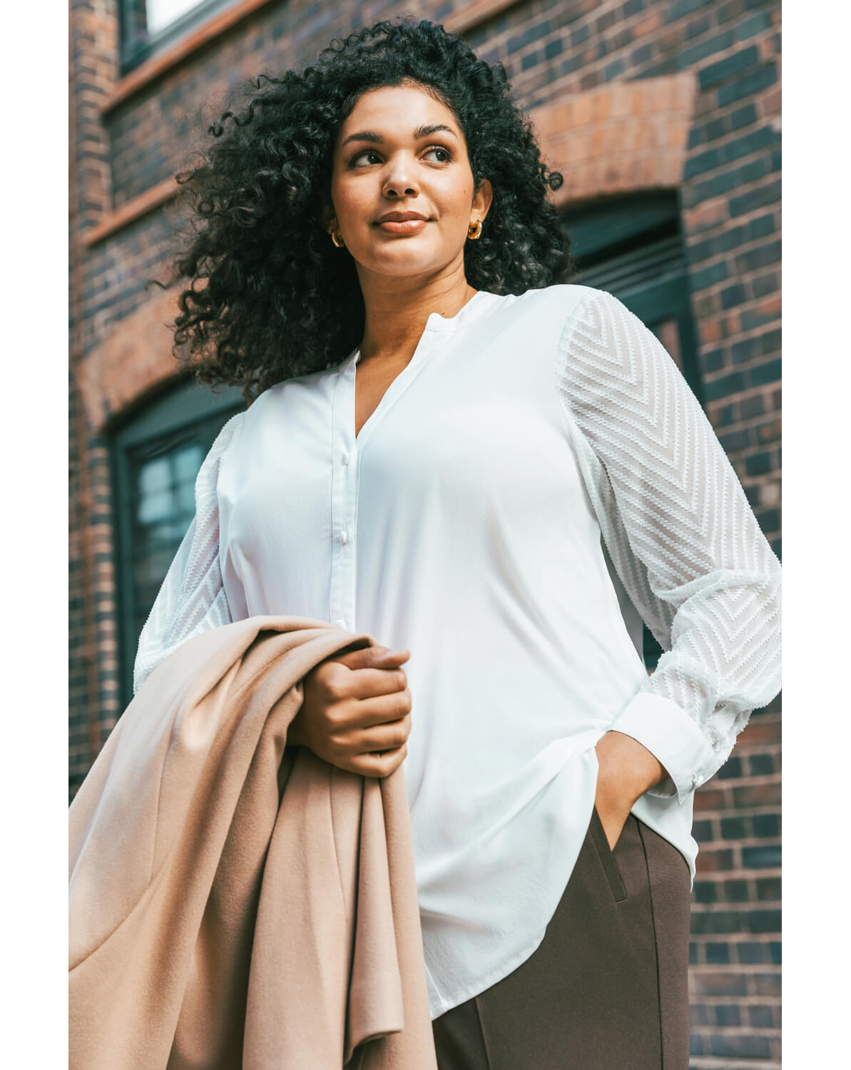 Roman Curve V-Neck Button Up Blouse