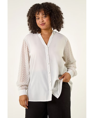 Roman Curve V-Neck Button Up Blouse